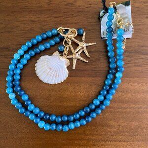 Gardenia Jewelry Teal Blue Agate Starfish Shell Necklace